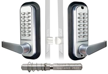 JOUNJIP DoubleSided Mechanical Keyless Combination Lever Handle Door Lock Square Spindle Easier Install Satin Chrome 2024 Upgrade Version