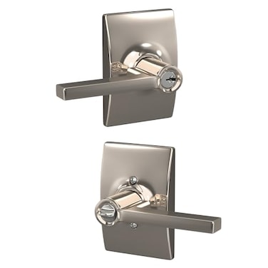SCHLAGE F51A LAT 618 CEN Latitude Lever with Century Trim Keyed Entry Lock Polished Nickel