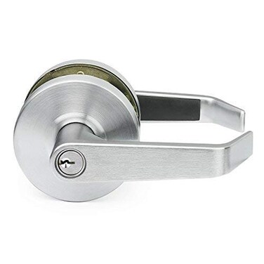Lawrence Commercial Lever Door Lock Heavy Duty Locking Commercial Door Handle Keyed Entry Grade 2 Door Handle with Lock and Key Brushed Chrome Classroom Function Embassy Series