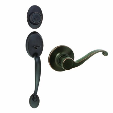 Design House 791699 Coventry Handleset with Scroll Interior Lever and Single Cylinder Deadbolt Oil Rubbed Bronze