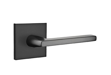 Emtek Privacy Set Square Rosette Helios Lever Right Hand Flat Black