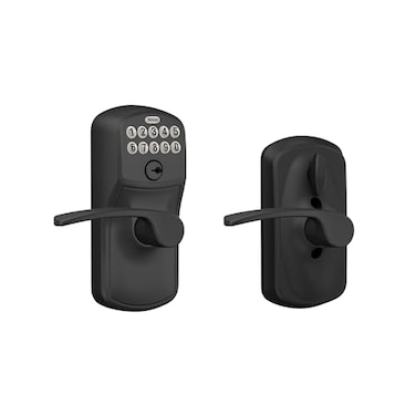 Schlage Plymouth Keypad Entry with FlexLock and Merano Lever Matte Black FE595 PLY 622 MER