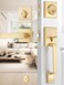 EHOMEWARE 2 Sets Entry Door Handle and Single Cylinder Deadbolt Lock and Key Combo Pack Heavy Duty Square Locking Lever Set InteriorExterior Door Levers in Satin Brass Finish