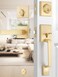 EHOMEWARE 2 Sets Entry Door Handle and Single Cylinder Deadbolt Lock and Key Combo Pack Heavy Duty Square Locking Lever Set InteriorExterior Door Levers in Satin Brass Finish