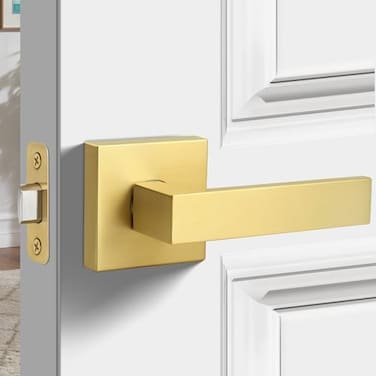 Gaurqiah Passage Door Handle Brushed Gold Door Handles Heavy Duty Passage Function Door LeverReversible Square Door Lever for Hallway or Closet Satin Brass