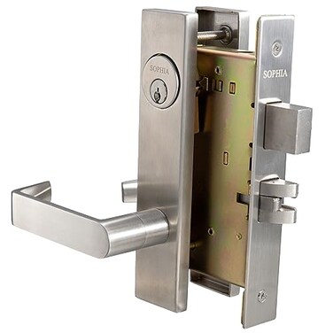 SOPHIA CommercialResidential Heavy Duty Mortise Lockset Lock NonHanded Grade 1 Escutcheon Plate Keyed Lever Lockset ADA US32D Satin Chrome Finish for Dormitory Front Door