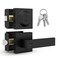 Mega Handles ROBELL Entrance Combo Entry Lever Door Handle Single Cylinder Deadbolt Lock Key Combo Pack Heavy Duty Square Locking Door Levers Set for Left or RightHanded Doors Matte Black