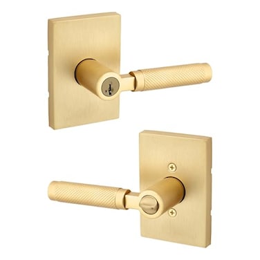 Kwikset Prava Entry Door Knurled Handle with Lock and Key Secure Keyed Reversible Lever Exterior for Front Entrance and Bedrooms Satin Brass Pick Resistant Smartkey Rekey Security and Microban