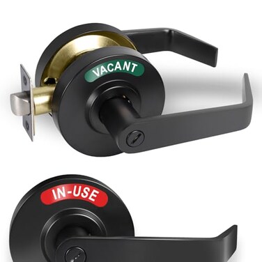 Crystmetal Commercial Bathroom Door Handle Privacy Indicator Door Lock Occupied Bathroom Door Handle Vacant Occupied Bathroom Lock ANSI Grade2 Perfect for Restrooms Office Buildings Matte Black