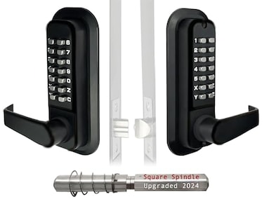 JOUNJIP DoubleSided Keyless Entry Door Lock Bump Key Proof Mechanical Door Lock with Lever Handle Square Spindle Easier Install Matte Black Outdoor Gate Lock with Keypad and Passage Mode