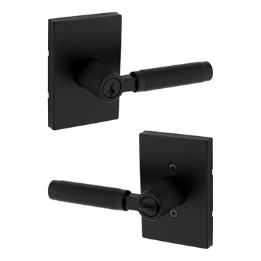 Kwikset Prava Entry Door Knurled Handle with Lock and Key Secure Keyed Reversible Lever Exterior for Front Entrance and Bedrooms Matte Black Pick Resistant Smartkey Rekey Security and Microban