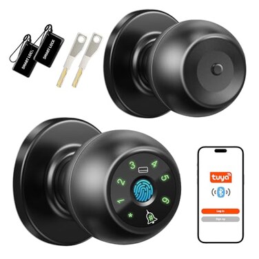Kuelor Smart Lock Fingerprint Door Lock 5in1 Keyless Entry Door Handle with Keypad Doorbell TouchCodeCardKeyApp Control for Home Office Airbnb