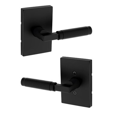 Kwikset Prava Interior Passage Door Knurled Handle Lever for Closet and Hallway Doors Reversible NonLocking Handle Lever Matte Black with Microban Protection