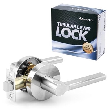 ANNFUZ Round Passage Lever Door Handle Without KeyNonLocking Heavy Duty Interior Keyless Door Hardware for HallwayClosetLaundry RoomReversible Doorknob for LeftRight SideBrushed Nickel