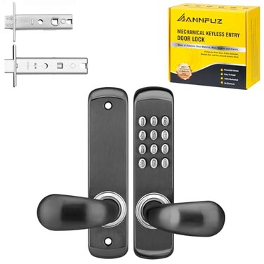 ANNFUZ Stainless Steel Mechanical Digit Keypad Handle Door LockCommercial Keyless Push Button Code Door LeverSingleSided Combination Interior NonLockingExterior AutoLockEntryOutdoorBlack