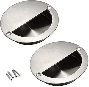 Bestgle 2Pcs Hidden Concealed Recessed Sliding Door Pull Handles Stainless Steel Round Door Flush Cabinet Finger Pulls Inset with Screws 90mm354in Dia