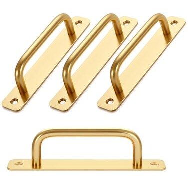 Malimali 4 Pack Gold Barn Door Handles 5 Hole Center Gate Handle Sliding Door Handles Modern Aluminium Door Pull for Pocket Door Bifold Closet Doors Hardware Replacement