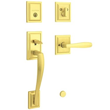 Baldwin Torrey Pines Front Entry Handleset with Interior Lever Featuring SmartKey Deadbolt ReKey Technology and Microban Protection in Satin Brass