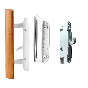 HauSun Sliding Glass Door Handle Set Oak Wood Interior Handle and Exterior Pull White Diecast FinishMortise Lock 45 Keyway Fits 31516 Screw Hole Spacing Nonkeyed with Latch LocksWhite