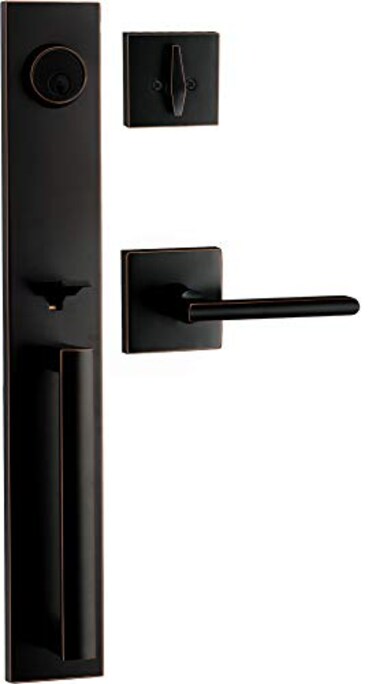 Berlin Modisch Full Escutcheon HandleSet Front Door Entry Handle and Deadbolt Lock Set Slim Square Single Cylinder Deadbolt and Lever Heavy Duty Oil Rubbed Bronze Finish