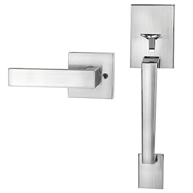 Azdele Front Door Handle Silver Set Entry Satin Nickel Door Handle with for Right and Left Handed Doors Single Cylinder Exterior Door Handle Set with Lower Half Lever Satin Nickel