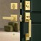 LOQRON Brushed Gold Front Door Handleset Heavy Duty Gold Door Handle and Deadbolt Lock Set Square Entry Handle Set with Single Cylinder Deadbolt for Right Left Handed Doors Satin Brass