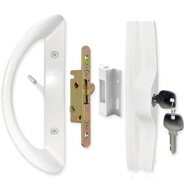 ALLYWASAI Patio Sliding Door Handle Set with Mortise Lock Key Cylinder and Keeper Replacement Handle Lock Set Fits Door Thickness from 112 to 134 31516 Screw Hole Spacing Keyed White