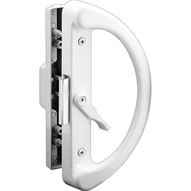 PRIME-LINE PrimeLine C 1223 NonKeyed Sliding Glass Door Handle Set Replace Old or Damaged Door Handles Quickly and Easily White Diecast Clamp Style Surface Mount Fits 41516 in Hole Spacing 1 Pack