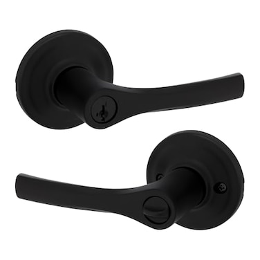 Kwikset Henley Entry Door Handle with Lock and Key Secure Keyed Reversible Lever Exterior For Front Entrance and Bedrooms Matte Black Pick Resistant Smartkey Rekey Security and Microban