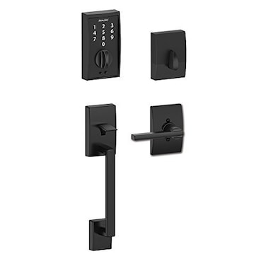 Schlage Touch FE375CEN622LAT Matte Black Keyless Touchscreen Deadbolt with Century Trim and Latitude Lever Entry Door Handleset