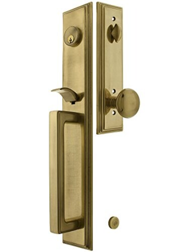 Emtek Melrose Style Tubular Handleset in Antique Brass with Providence Knobs and 2 38 Backset Antique Handles