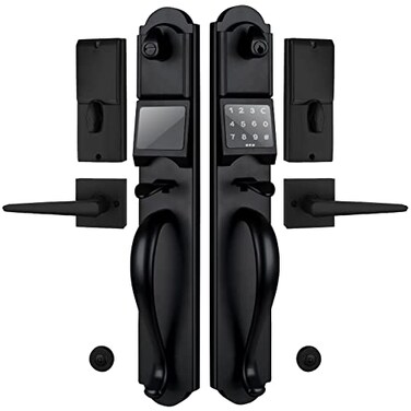HISAFE Keyless Entry Door Lock Set Heavy Duty Smart Double Door Handleset with Touchscreen Keypad Electronic Keyed Dummy Exterior Door Lock Set Right Handed 1752 Length