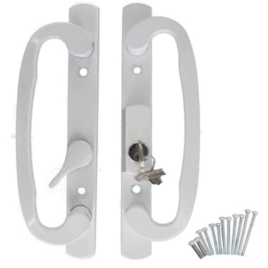 Hyneesun Patio Door Handle 31516 Inch10cm Hole spacingRight and Left Handed White Sliding Door Handle Set Mortise Style keyedOffset Position