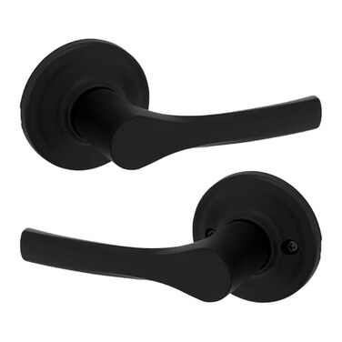 Kwikset Henley Interior Passage Door Handle Lever For Closet and Hallway Doors Reversible NonLocking Handle Lever Matte Black with Microban Protection