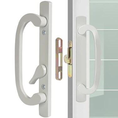 ACEPLANET Offset Position NonKeyed Sliding Patio Door Handleset with Mortise Lock 45 Keyway 31516 HC Fits 138 to 214 Thick Doors NoHanded White Diecast