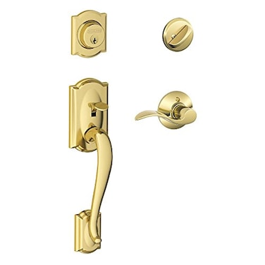 SCHLAGE Camelot Single Cylinder Handleset and Right Hand Accent Lever Bright Brass F60 CAM 505 Acc 605 RH