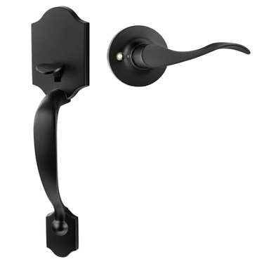 Goldenwarm Black Front Door Handle Door Handle Exterior Single Cylinder Front Door Handle Only Matte Black Front Door Handle No Lock