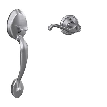 Schlage Standard Front Entry Handleset with Right Handed Flair Door Lever Lower Half Grip Satin Chrome FE285 PLY 626 FLA RH