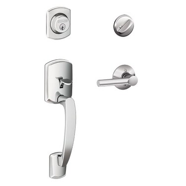 Schlage Greenwich Single Cylinder Handleset and Broadway Lever Bright Chrome F60 GRW 625 BRW