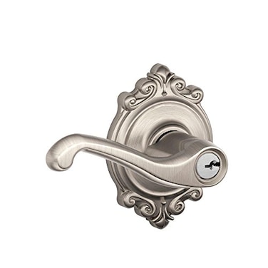 SCHLAGE F51A FLA 619 BRK Flair Lever with Brookshire Trim Keyed Entry Lock Satin Nickel