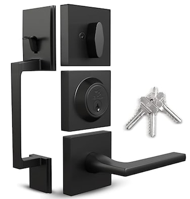 Mega Handles TOBELLE Black Entry Door Handleset Single Cylinder Handleset with Lever for Entrance and Front Doors Modern Door Handles for Left and RightHanded Doors Straight Handle
