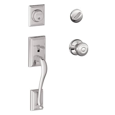 SCHLAGE Addison Single Cylinder Handleset and Georgian Knob Bright Chrome F60 ADD 625 GEO