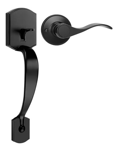 Tinewa Camelot Trim Lower Half Handleset Matte Black Finish Upgated Entry Door Handle with Accent Wave Door Lever for Electronic Keypad with Drop Interior Left Handed Lever