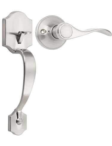 Tinewa Single Cylinder Exterior Handleset Keyless Front Door Handle with Lever Inside Satin Nickel Finish