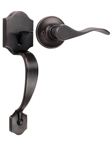 Tinewa Single Cylinder Exterior Handleset Keyless Front Door Handle with Lever InsideOil Rubbed Bronze Finish