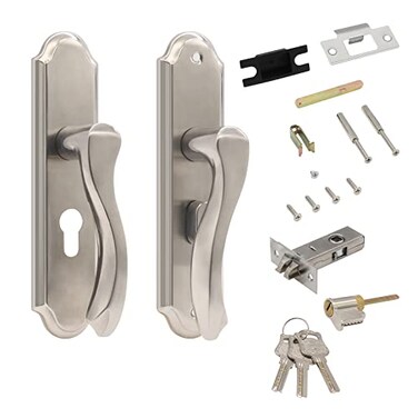 LDEXIN Front Door Lock Set Single Cylinder Handle and Deadbolt Lock Set with Door Lever 65 Screw Hole Distance Silver