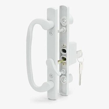 G.A.S Hardware 85 Legacy Sliding Patio Door Offset Latch White Handle Set with Keys Sash Controls 2265 Keyed Lock Fits 31516 Screw Spacing and 114 to 214 Door Thickness Mortise Lock NOT Included