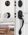 Calzibeno Black Front Door Handle and Deadbolt Set Front Door Lock Set with Crystal Glass Door Knob Entry Door Lock Set with Single Cylinder Reversible for Right Left Matte Black