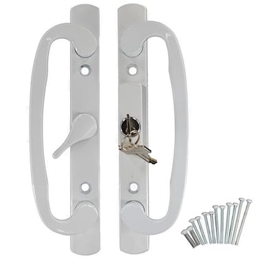 Hyneesun Centered Position Key Locking Patio Door Handle 31516 Inch10cm Hole spacingRight and Left Handed White Sliding Door Handle Set Mortise Style keyed Centered White