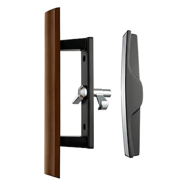G.A.S Hardware GAS Hardware 9 Black Surface Internal Replacement Wood and Diecast Sliding Patio Glass Door Latch Handle Set with 312 Inch Hole Spacing for 1 inch Thick Doors